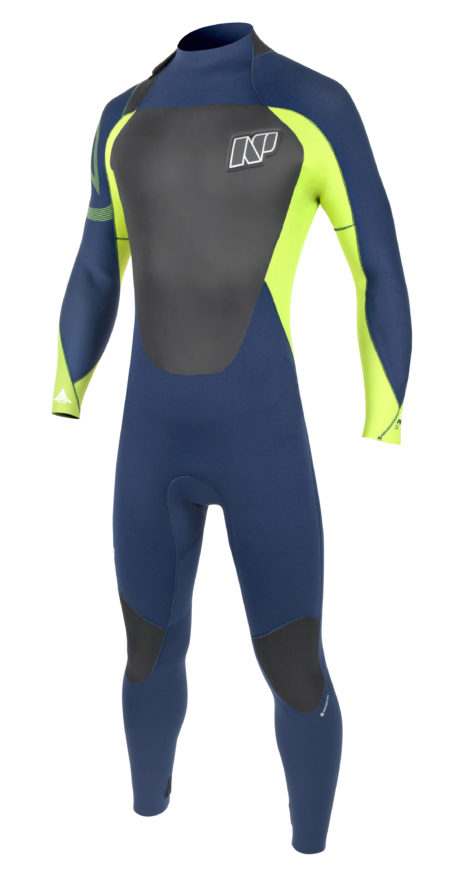 2017 NP Rise 3/2 Backzip Kiteboarding Wetsuit Navy/Lime Front